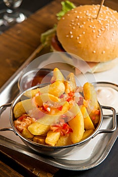 Potatoes with hamburger and sauce