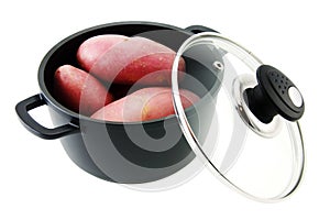 Potatoes and non-stick pan