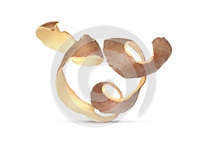 Potatoes peel a spiral  on a white background