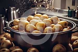 Potatoes In A Pot Full of Water In The Kitchen