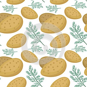 Potatoes seamless pattern. Praties endless background, texture. Vegetable backdrop.