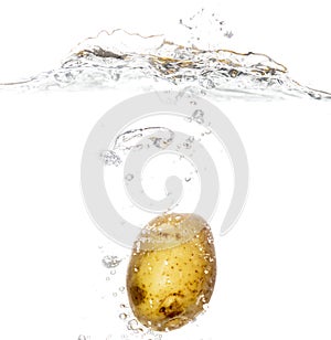 Potatoes in water isolated on white background