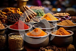 Potent Colorful powder spices. Generate Ai