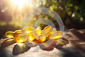 Potent Omega capsules sunlight. Generate Ai photo