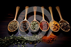 Potent Spices spoon herbs. Generate Ai photo