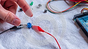 Potentiometer in use as part of a microcontroller build