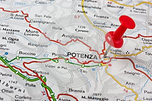 Potenza pinned on a map of Italy