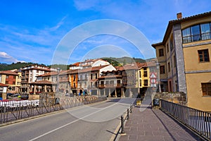 Potes village facades in Cantabria Spain