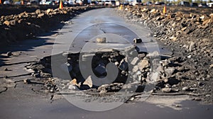 Pothole Perils. The Need for Roadway Restoration. Generative AI photo