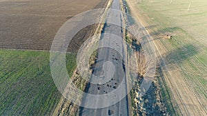 Pothole road. Aerial survey