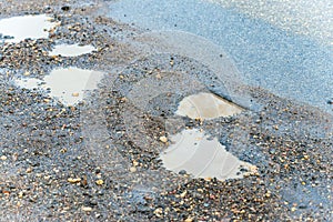 Potholes in asphalt during the winter