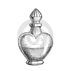 Potion Bottle In Heart Shape Monochrome Vector