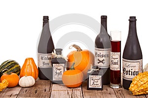 Potion bottles with pumpkins