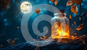 A potion glowing softly in moonlight