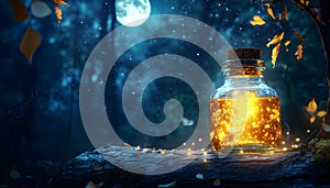 A potion glowing softly in moonlight