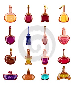 Potion icons set cartoon vector. Label bottle