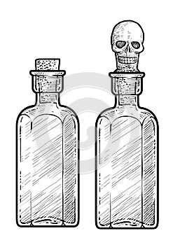 Potion, medicine bottle illustration, drawing, engraving, ink, line art, vector