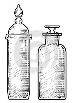 Potion, medicine bottle illustration, drawing, engraving, ink, line art, vectorPotion, medicine bottle illustration, drawing, engr