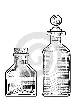 Potion, medicine bottle illustration, drawing, engraving, ink, line art, vectorPotion, medicine bottle illustration, drawing, engr