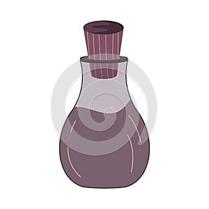 The potion in palmistry bottle is isolated on white background. Flat illustration with lines. Esoteric vector. Vector