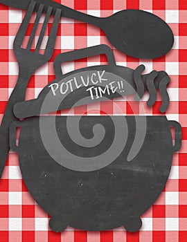 Potluck invitation on tablecloth with chalkboard features