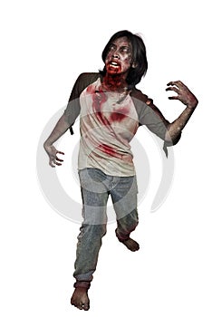 Potrait of scary zombie man with bloody mouth posing