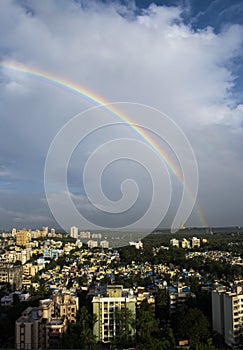 potrait shot of rainbow in india ,maharashtra in mumbai city near gorai beach