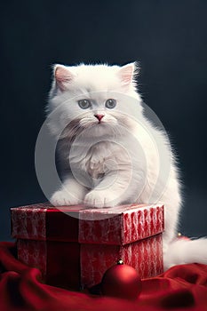 Potraits of adorable cat in christmas photo