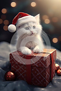 Potraits of adorable cat in christmas photo