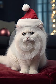 Potraits of adorable cat in christmas photo