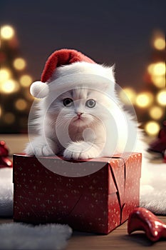 Potraits of adorable cat in christmas photo