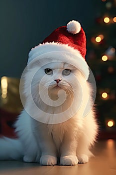 Potraits of adorable cat in christmas photo
