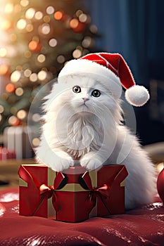 Potraits of adorable cat in christmas photo