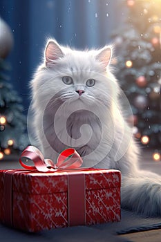 Potraits of adorable cat in christmas photo