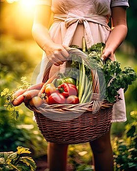 Potraits of hands holding various types of vegetables photo