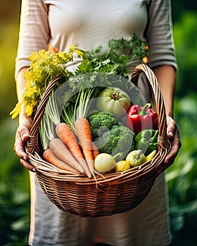 Potraits of hands holding various types of vegetables photo
