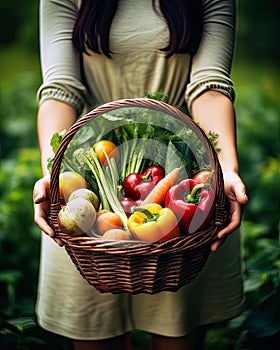 Potraits of hands holding various types of vegetables photo