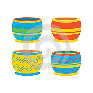 Pots, pitchers, jugs with ornaments. Ukrainian symbols
