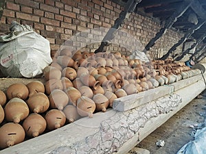 Pots at a pottery in Nepal