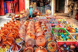 Pots of terra cotta and stoneware for the traditional delicious dishes Tajine and Couscous