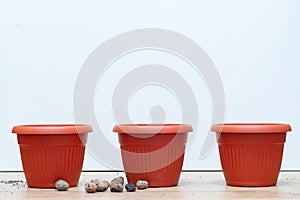 Pots for transplanting indoor plants ready for transplanting with drainage