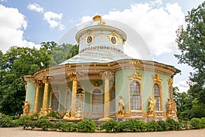 Potsdam, Germany - JUL 18, 2021. Chinese tea house in the Park Sanssouci. Sanssouci Palace, the summer residence of King Frederick