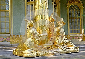 POTSDAM, GERMANY. Sculptural group on a verandah of the Chinese tea lodge. Park of San Sushi