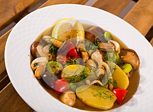 Pottage in country style of mushrooms with vegetables