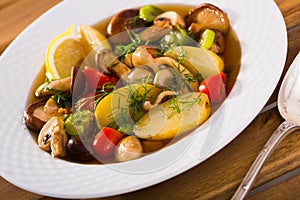 Pottage in country style of mushrooms with vegetables