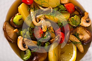 Pottage in country style of mushrooms with vegetables