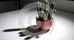 Potted Cactus on Table with Dramatic Shadow and Light