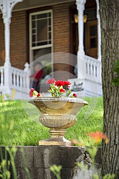 Potted Flowers in Front of an Old Nebraska Home