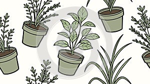 Potted Houseplants Pattern Vector, Greenery Home Decor, vector design Generative AI