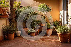 potted plants adorning the courtyard of a mediterranean house